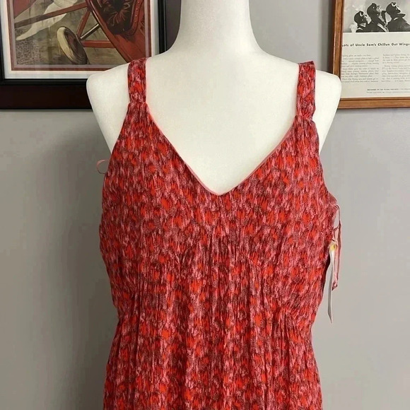 NWT Joie Bondi Abstract Red Pink Print Midi Dress Medium Womens Summer Sundress - Picture 2 of 4